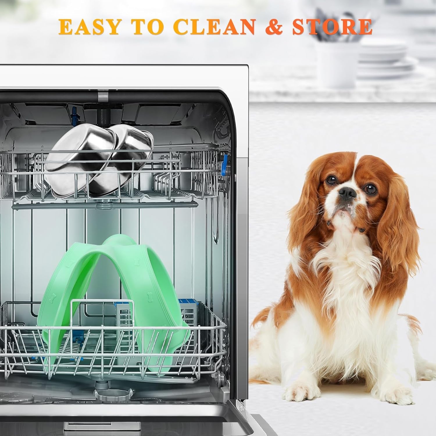 Dog Bowls, Dog Food Bowls, Stainless Steel Cat Puppy Water Bowls with Non Spill Skid Resistant Silicone Mat, Medium, Mint Green