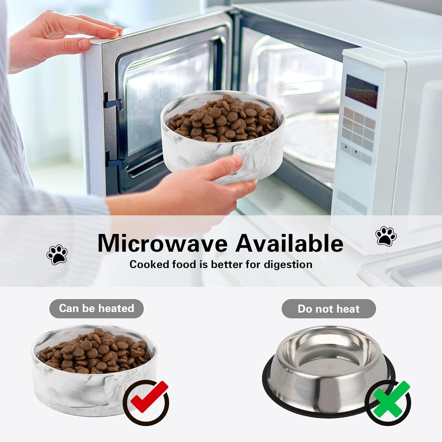 Marbling Cat Bowls, Puppy Ceramic Food and Water Bowls Set, 1 3/4 Cups X 2, Indoors Black Pet Bowls with Wood Stand