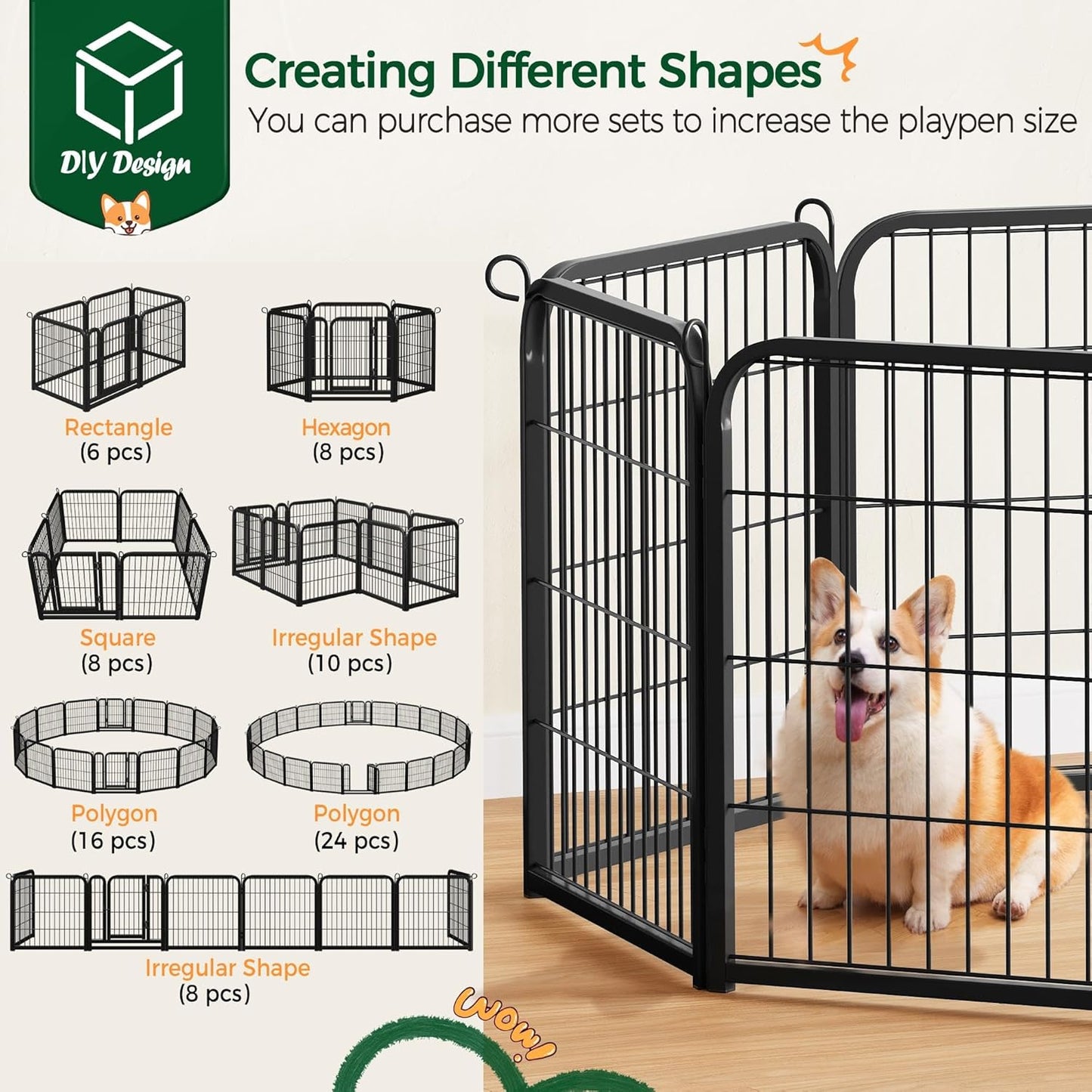 Dog Playpen Outdoor, 24 Inch 16 Panels Dog Pen Indoor Heavy Duty Puppy Exercise Pen Metal Pet Fence for RV Camping/Yard/Garden