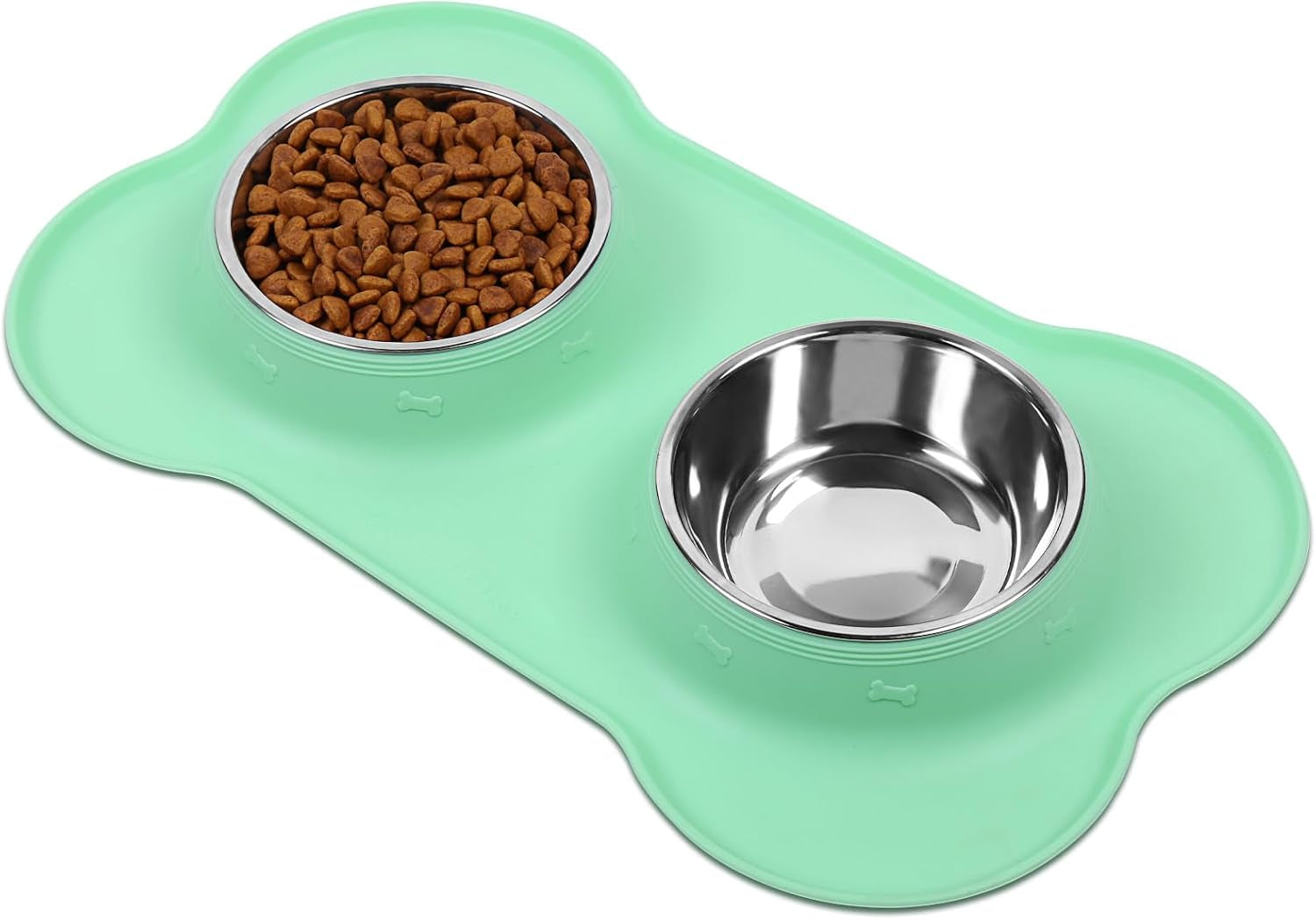 Dog Bowls, Dog Food Bowls, Stainless Steel Cat Puppy Water Bowls with Non Spill Skid Resistant Silicone Mat, Medium, Mint Green