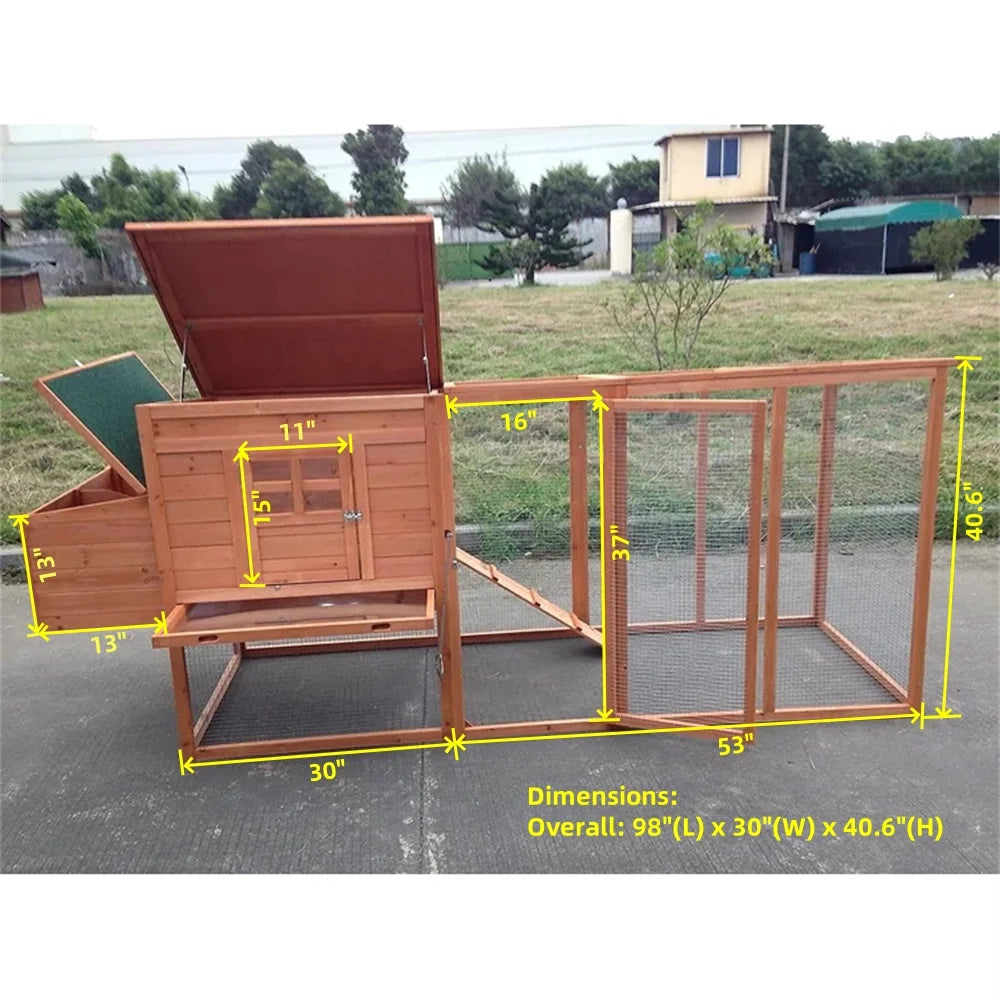 Large 95" Deluxe Solid Wood Hen Chicken Cage House Coop Huge with Run Nesting Box